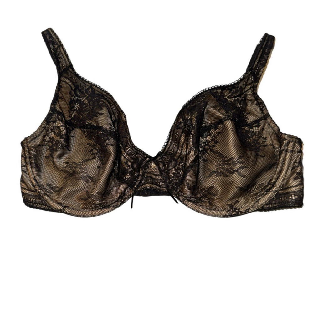 Fayreform Women's Lace Sheer Adjustable Full Coverage Bra Black Beige Size 36f